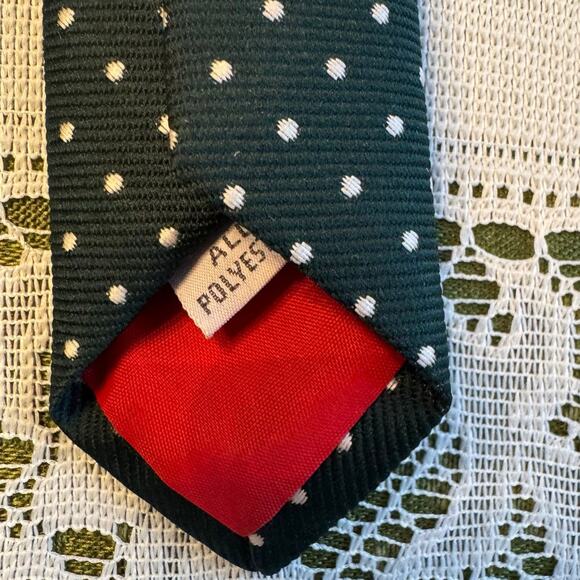 Vintage Gentry Beau Brummell Mens Repp Necktie Green Mini Dot Wide Polyester Y2K - Picture 6 of 11